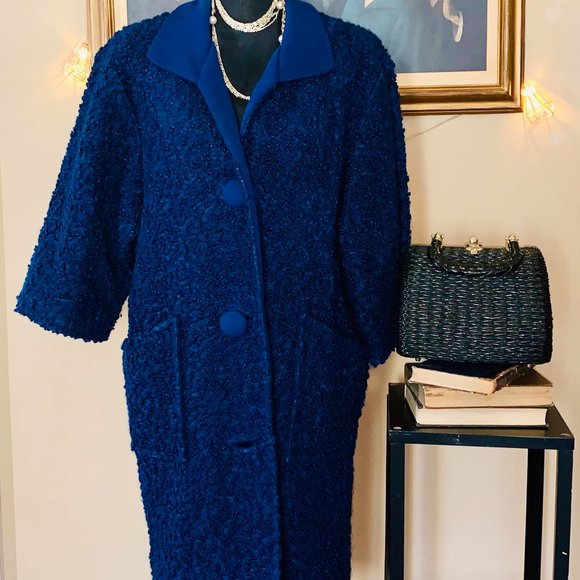 Vintage 1950s Blue Textured Coat by Davison's Exce - Picture 1 of 2